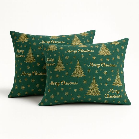 Unbranded Other - Christmas Tree Lumbar Pillow Covers 2-Pack 12x19 in fit 12x20 Inserts Green Gold